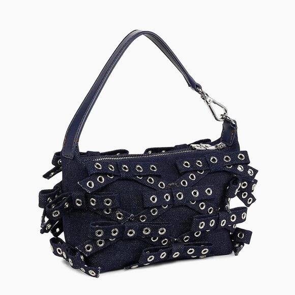 Ganni Denim Small Bow Eyelet Butterfly Denim Pouch bag - Picture 1 of 13